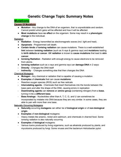 Cover page of Year 12 Biology Notes - Module 6 (Genetic Change)