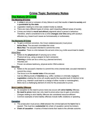 Cover page of Year 12 Legal Studies Crime Notes