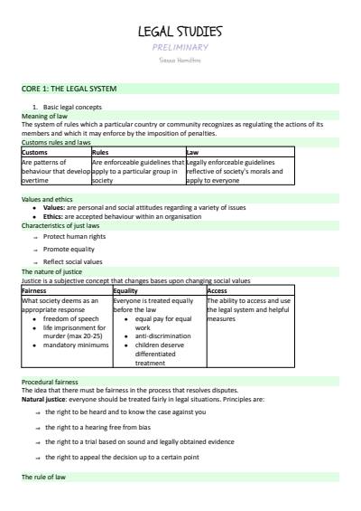 Cover page of LEGAL STUDIES PRELIM NOTES - EXTENSIVE