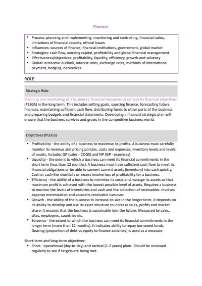 Cover page of Finance Notes