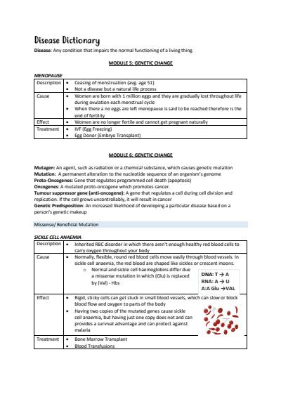 Cover page of HSC Band 6 Disease CheatSheet - 97.1 ATAR