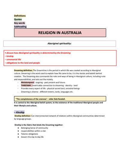 Cover page of 97 ATAR BAND 6 SOR 2 Summary notes