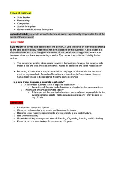 Cover page of VCE BUSMAN NOTES UNIT 3 AOS 1 2022