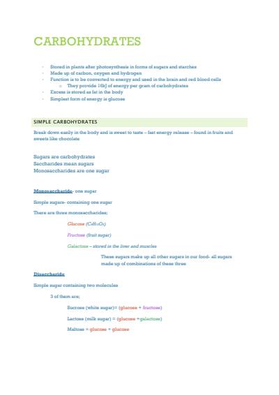 Cover page of HSC Food Technology- Carbohydrates