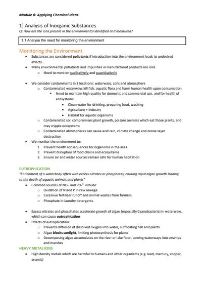 Cover page of BAND 6 HSC Chemistry Module 8 Notes (HSC MARK 96)