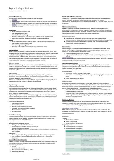 Cover page of Unit 4 Business Notes