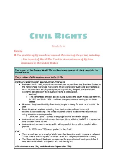 Cover page of COMPLETE NOTES - Change in the Modern World: Civil Rights