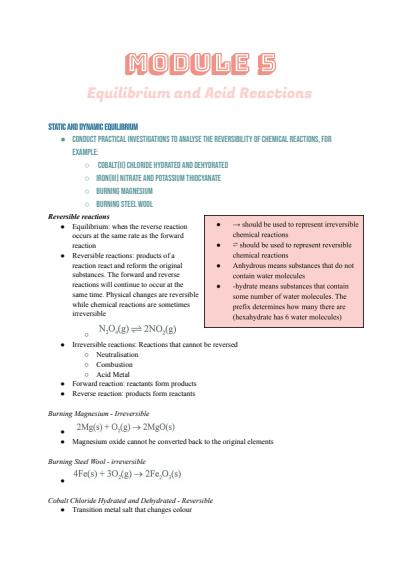 Cover page of MODULE 5 - Equilibrium and Acid Reactions - COMPLETE NOTES