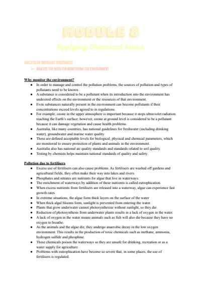 Cover page of COMPLETE NOTES - Module 8 Applying Chemical Ideas