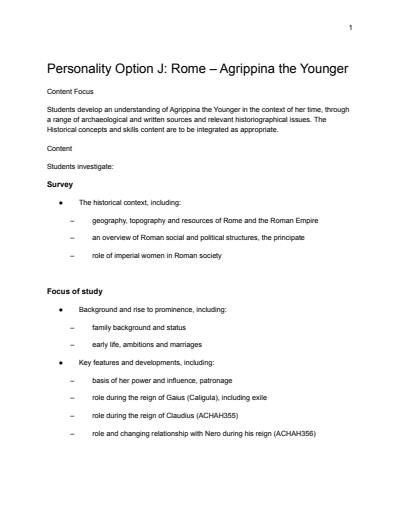 Cover page of Agrippina the Younger Notes 2020 Syllabus