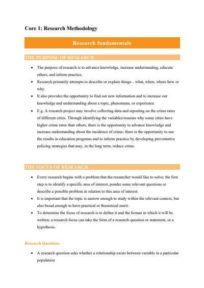 Cover page of HSC CAFS Syllabus Notes - Research Methodology (Core 1) 