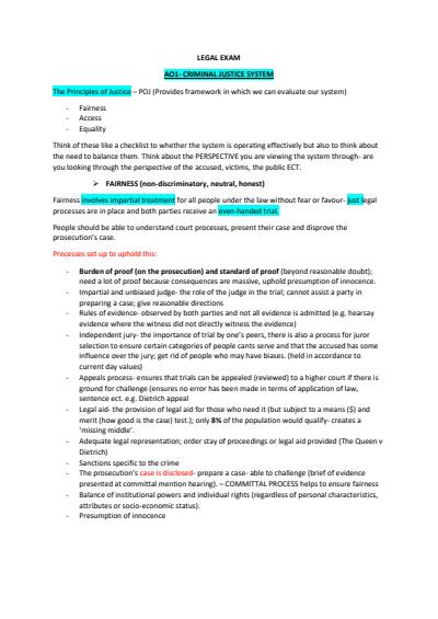 Cover page of Unit 3 and 4 legal studies notes