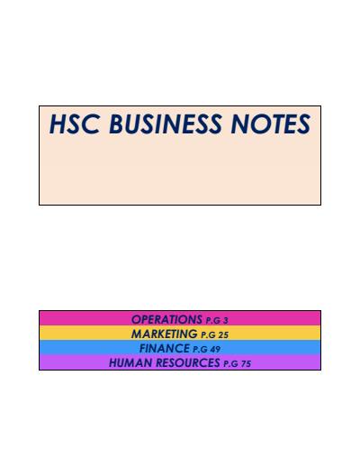 Cover page of (96) HSC BUSINESS NOTES