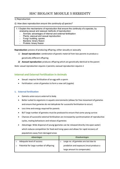 Cover page of BAND 6 HSC Biology Module 5 Heredity Notes