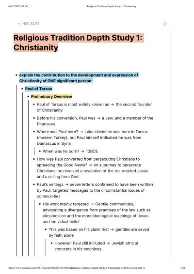 Cover page of SOR - Christianity Religious Tradition Depth Study