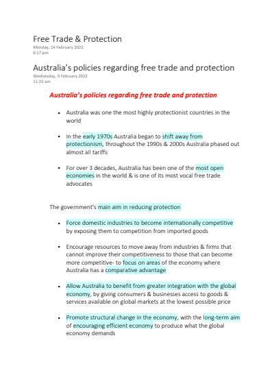 Cover page of Year 12 Economics Topic 2- Australia’s Place in the Global Economy