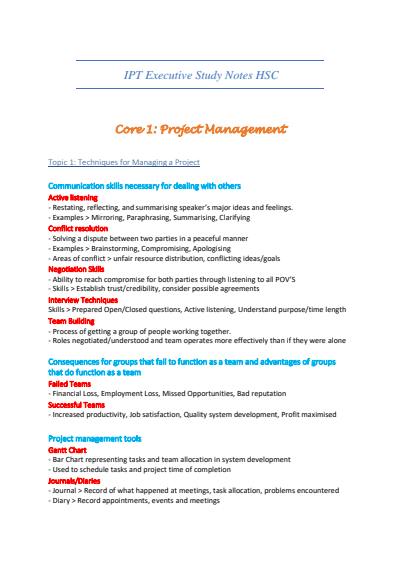 Cover page of Information Processing Technology HSC Course Notes