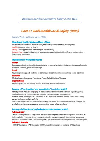 Cover page of Business Services HSC Course Notes