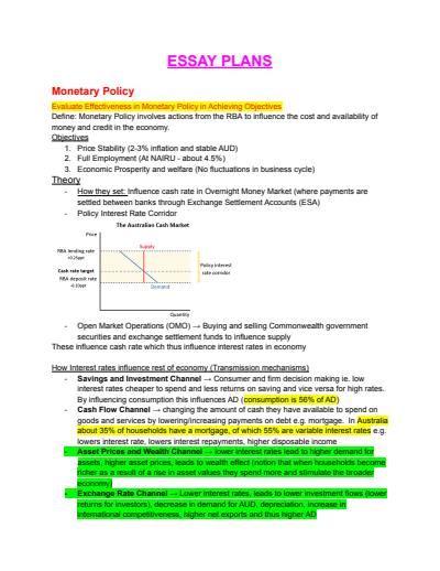 Cover page of HSC STATE RANK ECONOMICS ESSAY PLANS