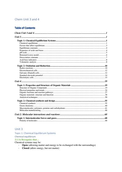 Cover page of QCE Chemistry Unit 3 and 4 Notes 