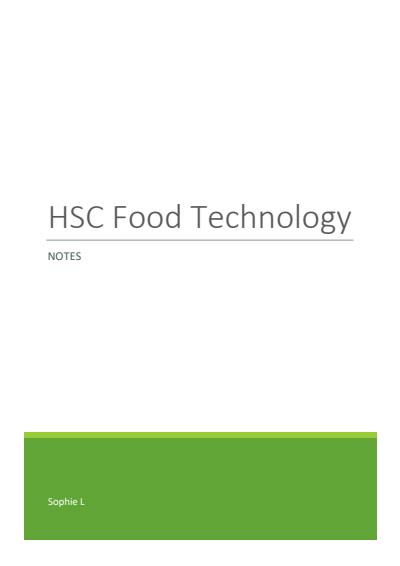 Cover page of HSC Food Technology Notes