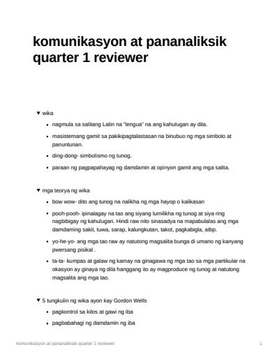 Cover page of Komunikasyon at Pananaliksik Quarter 1 Topics and Lessons 