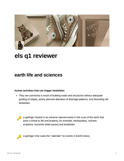Cover page of Earth and Life Sciences Quarter 1 Topics and Lessons