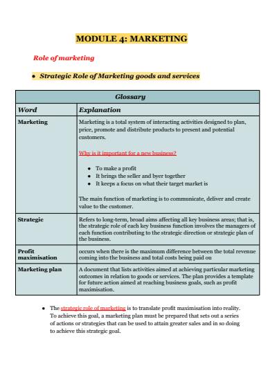 Cover page of MODULE 4: MARKETING IN - DEPTH NOTES