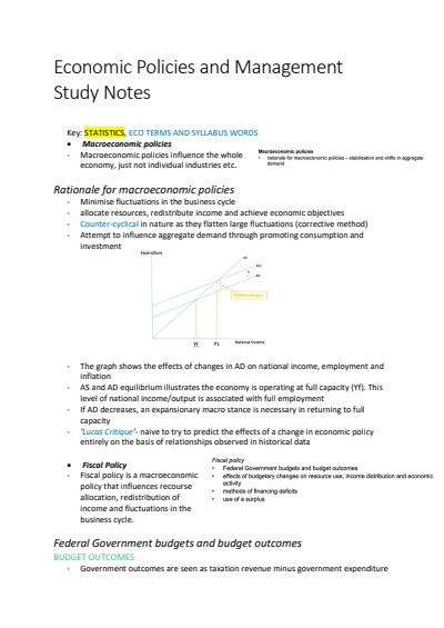 Cover page of HIGH BAND 6 // TOPIC 4 STUDY NOTES: ECONOMIC POLICIES AND MANAGEMENT