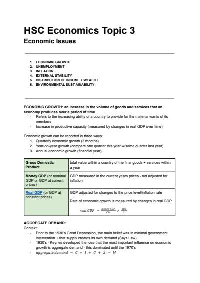 Cover page of HSC Economics Topic 3 - Economic Issues