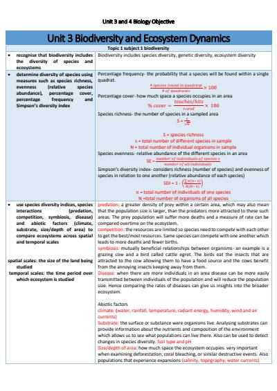 Cover page of Biology Unit 3 and 4 Objectives with Notes