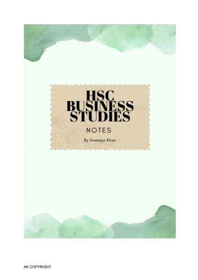 Cover page of BAND 6 YR 12 BUSINESS HSC NOTES
