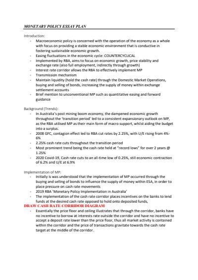 Cover page of HIGH BAND 6 // MONETARY POLICY ESSAY PLAN