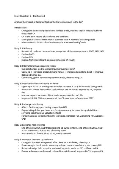 Cover page of STATE RANKING BALANCE OF PAYMENTS (BOP) ESSAY PLAN
