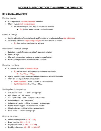 Cover page of MODULE 2: INTRODUCTION TO QUANTITATIVE CHEMISTRY (FULL SYLLABUS NOTES)