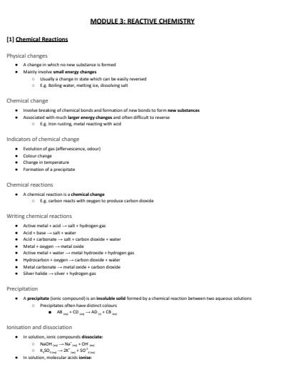 Cover page of MODULE 3: REACTIVE CHEMISTRY (FULL NOTES)