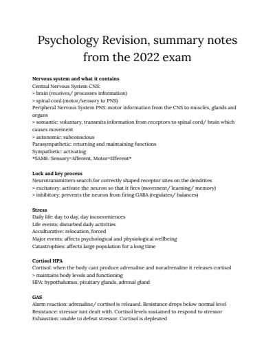 Cover page of Psychology revision from 2022 exam