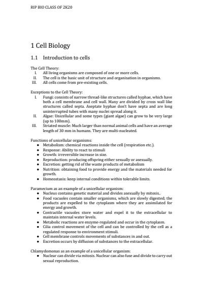 Cover page of Biology HL full notes + option A