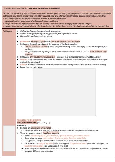 Cover page of HSC BAND 6 BIOLOGY NOTES - MODULE 7: INFECTIOUS DISEASES