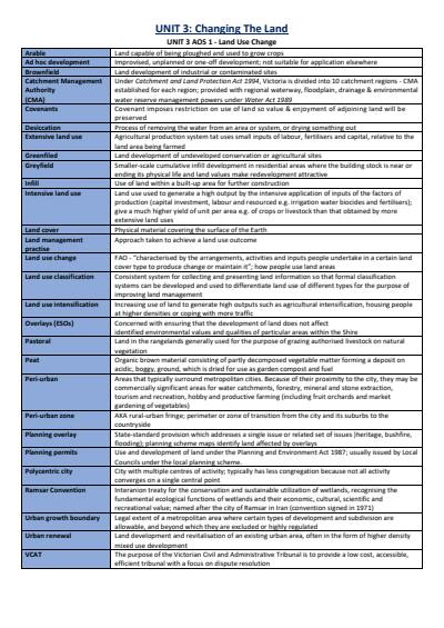 Cover page of UNIT 3/4 VCE Geography Notes - 96.9 ATAR