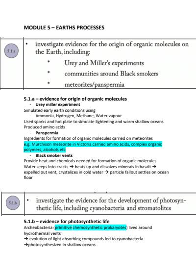 Cover page of YR 12 EARTH AND ENVIRONMENTAL SCIENCE - EARTH'S PROCESSES MODULE 5 (97.4 ATAR)