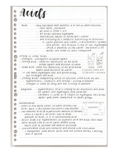 Cover page of SACE Y10 Chemistry- Acids, Bases and Indicators Notes
