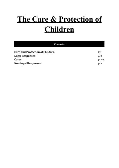 Cover page of HSC Legal Studies The Care and Protection of Children Contemporary Issue Notes/Essay Plan