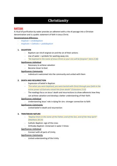 Cover page of HSC Studies of Religion Christianity Notes