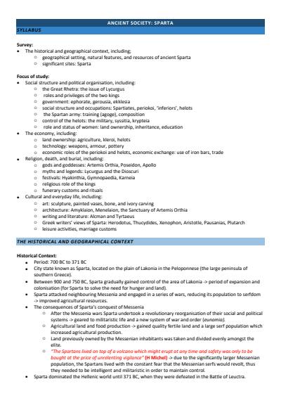 Cover page of Ancient History - Sparta Complete Notes and Evidence