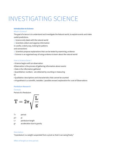 Cover page of Investigating Science - Preliminary Notes (Mod 1.)