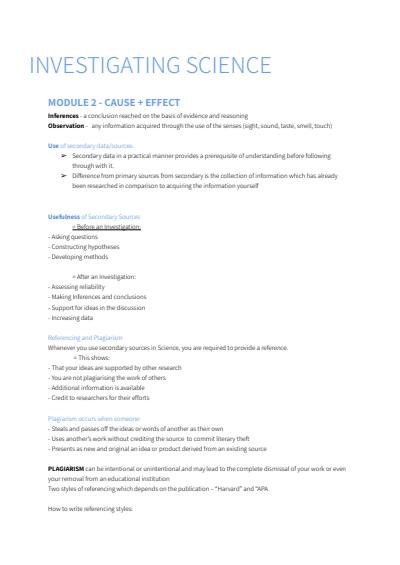 Cover page of Investigating Science - Preliminary Notes (Mod 2)