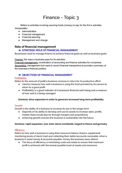 Cover page of Finance - Business Band 6 Year 12 HSC full syllabus notes