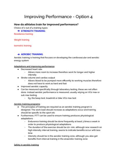Cover page of Improving Performance - PDH Year 12 Full Syllabus Notes