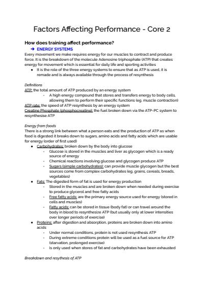 Cover page of Factors Affecting Performance - PDH Year 12 Full Syllabus Notes